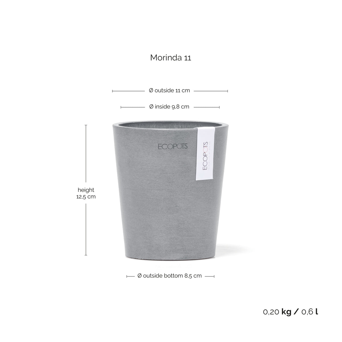 Kukkaruukku Morinda 11cm siniharmaa – mittapiirros