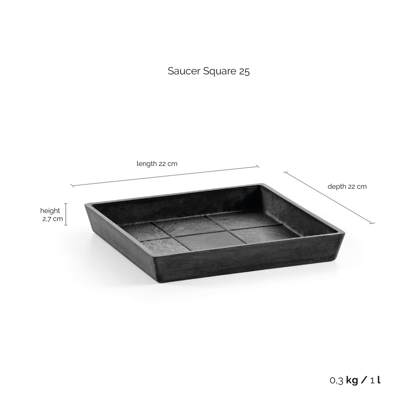 Kukkaruukku - Ecopots - Aluslautanen Rotterdam 25cm tummanharmaa - Ecopots - Uuden aikakauden kukkaruukku kierrätysmateriaalista
