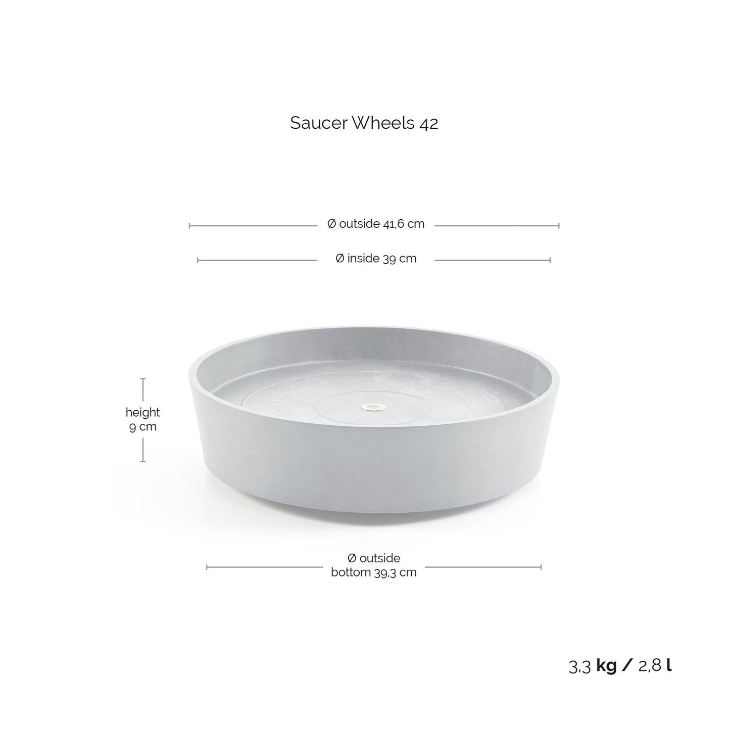Kukkaruukku - Ecopots - Amsterdam aluslautanen pyörillä 40cm valkoharmaa - Ecopotskauppa - Uuden aikakauden kukkaruukku