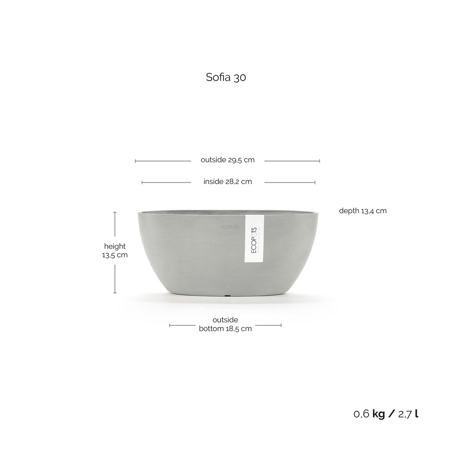 Kukkaruukku - Ecopots - Kukkaruukku Sofia 30cm valkoharmaa - Ecopots - Uuden aikakauden kukkaruukku kierrätysmateriaalista