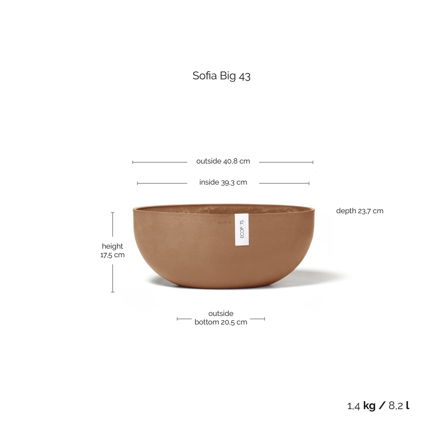 Kukkaruukku - Ecopots - Kukkaruukku Sofia 43cm terracotta - Ecopots - Uuden aikakauden kukkaruukku kierrätysmateriaalista