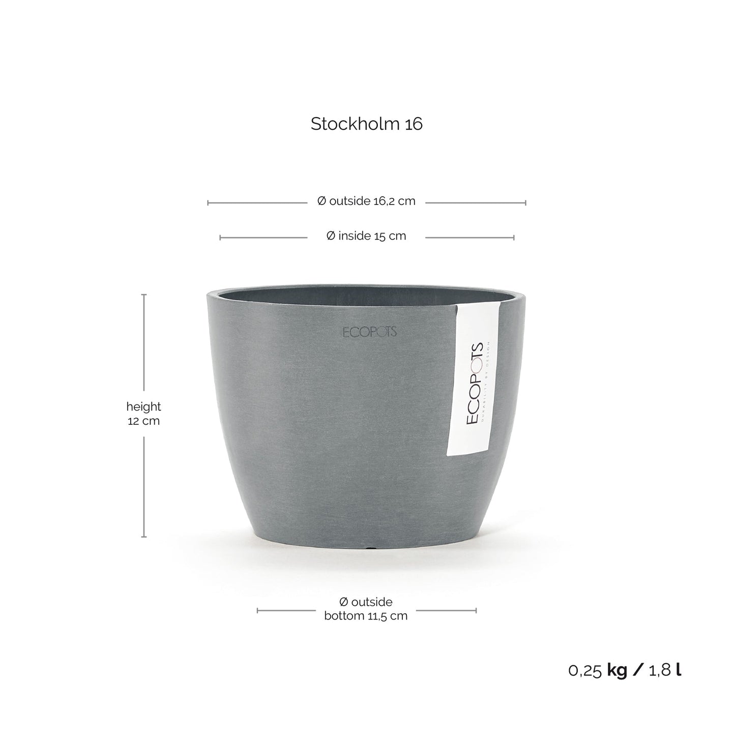 Kukkaruukku - Ecopots - Kukkaruukku Tukholma 16cm siniharmaa - Ecopots - Uuden aikakauden kukkaruukku kierrätysmateriaalista