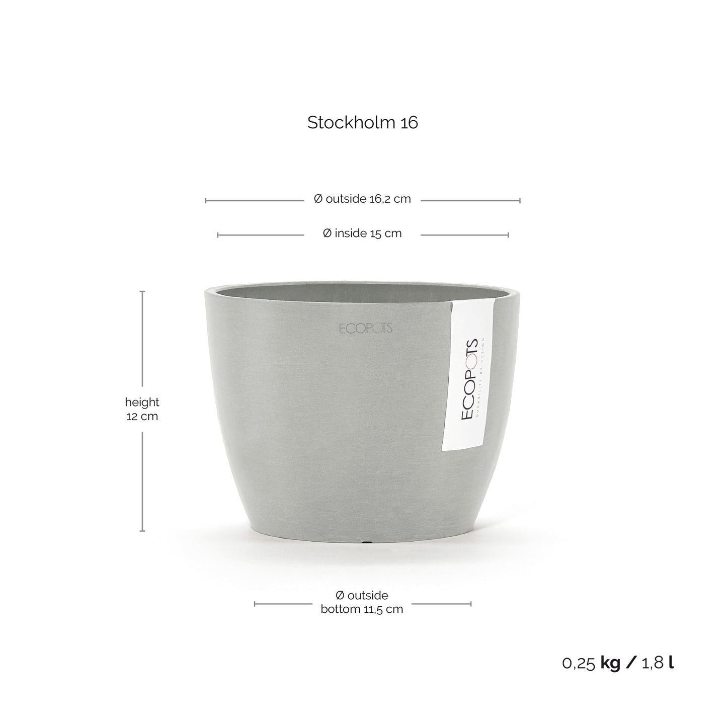Kukkaruukku - Ecopots - Kukkaruukku Tukholma 16cm valkoharmaa - Ecopots - Uuden aikakauden kukkaruukku kierrätysmateriaalista