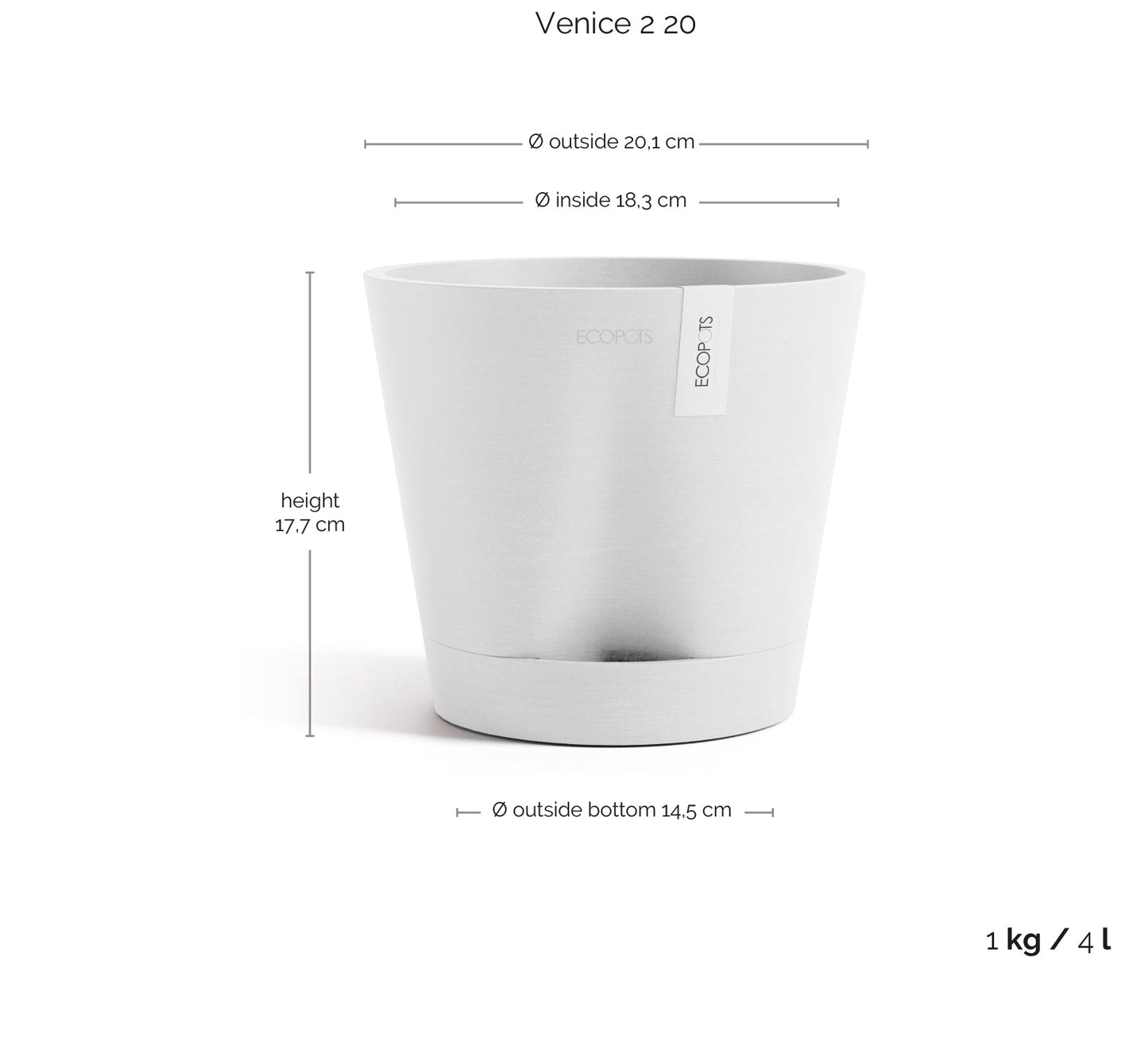 Kukkaruukku - Ecopots - Kukkaruukku Venetsia 2.0 20cm valkoinen - Ecopots - Uuden aikakauden kukkaruukku kierrätysmateriaalista
