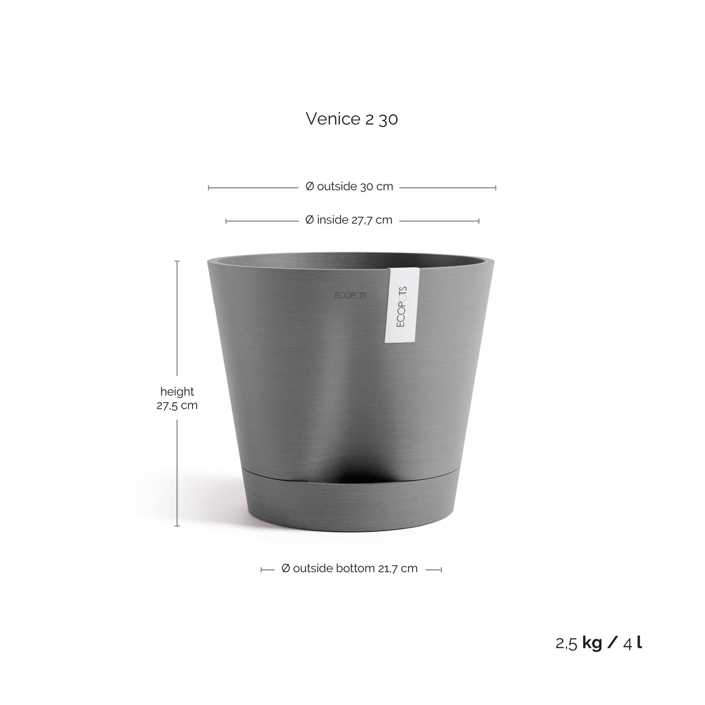 Kukkaruukku - Ecopots - Kukkaruukku Venetsia 2.0 30cm harmaa - Ecopots - Uuden aikakauden kukkaruukku kierrätysmateriaalista