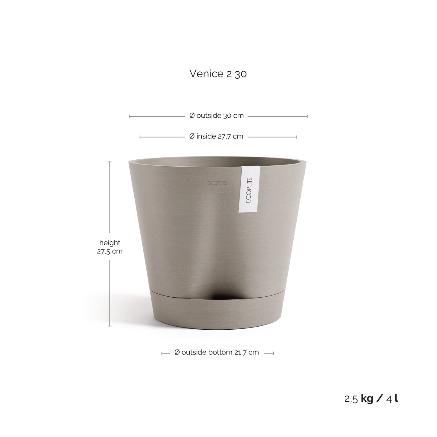 Kukkaruukku - Ecopots - Kukkaruukku Venetsia 2.0 30cm taupe - Ecopots - Uuden aikakauden kukkaruukku kierrätysmateriaalista