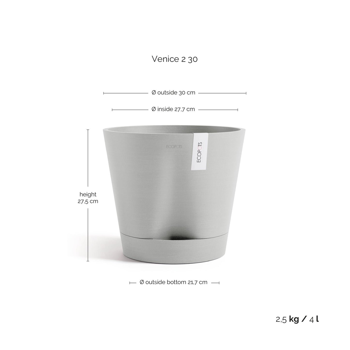 Kukkaruukku - Ecopots - Kukkaruukku Venetsia 2.0 30cm valkoharmaa - Ecopots - Uuden aikakauden kukkaruukku kierrätysmateriaalista