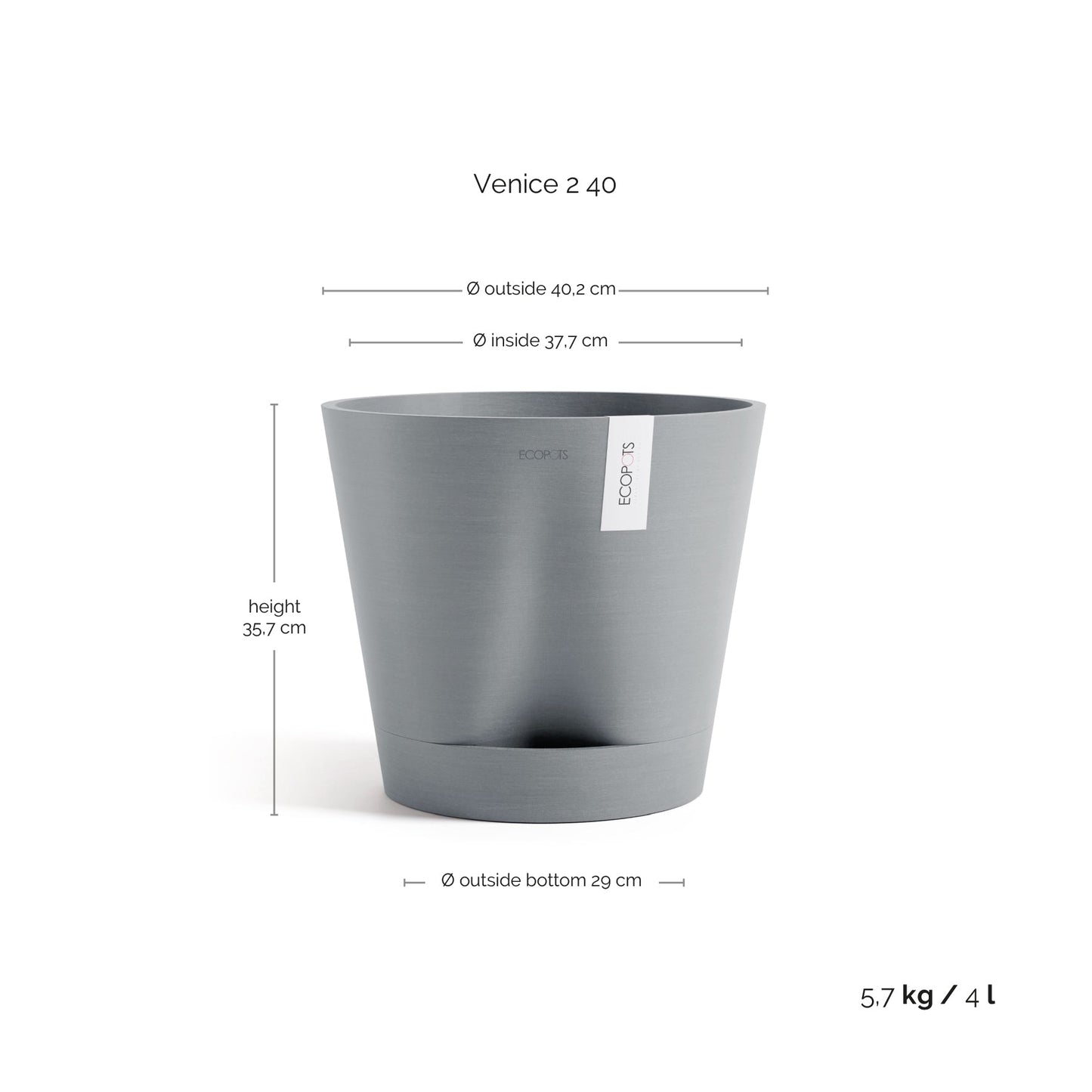 Kukkaruukku - Ecopots - Kukkaruukku Venetsia 2.0 40cm siniharmaa - Ecopots - Uuden aikakauden kukkaruukku kierrätysmateriaalista