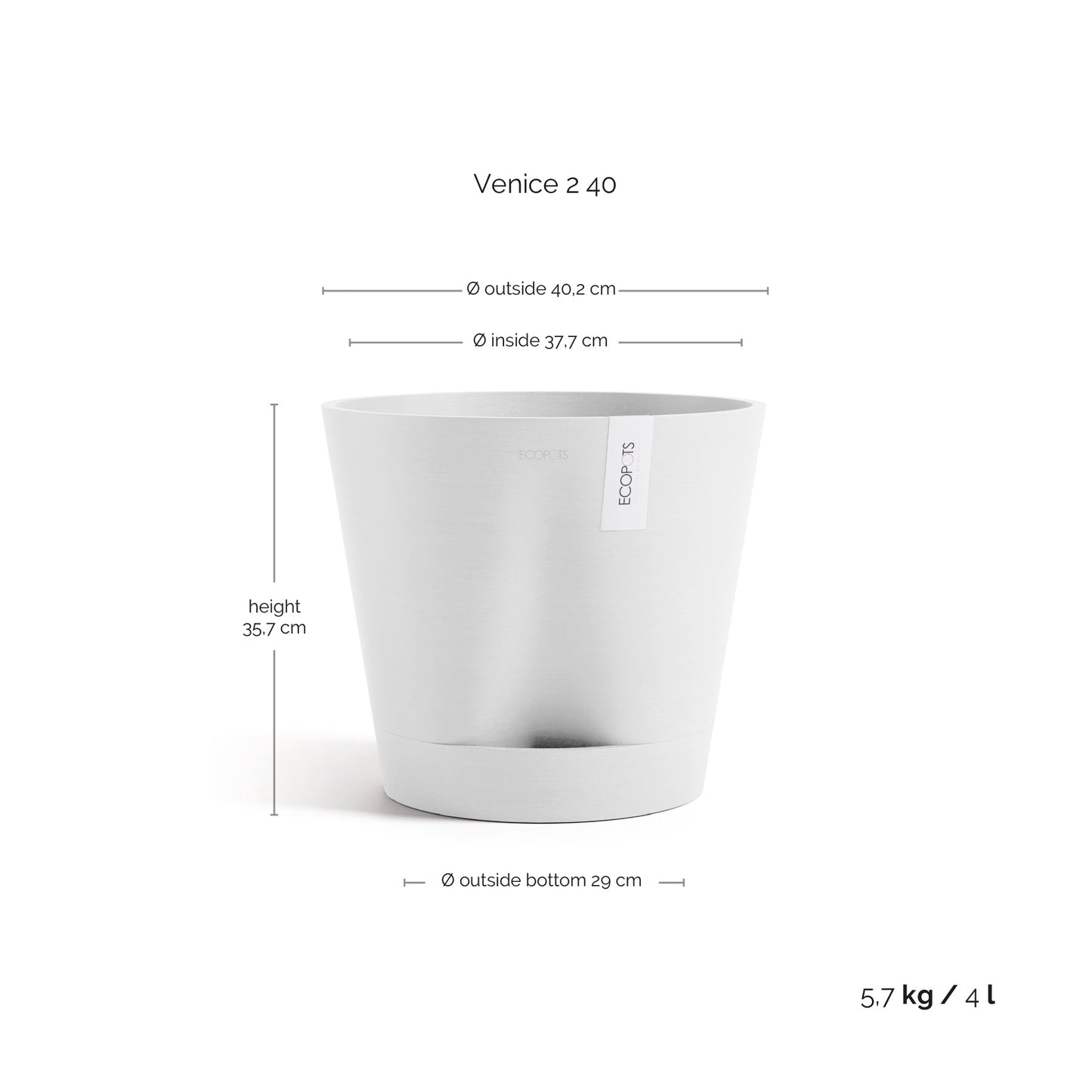 Kukkaruukku - Ecopots - Kukkaruukku Venetsia 2.0 40cm valkoinen - Ecopots - Uuden aikakauden kukkaruukku kierrätysmateriaalista