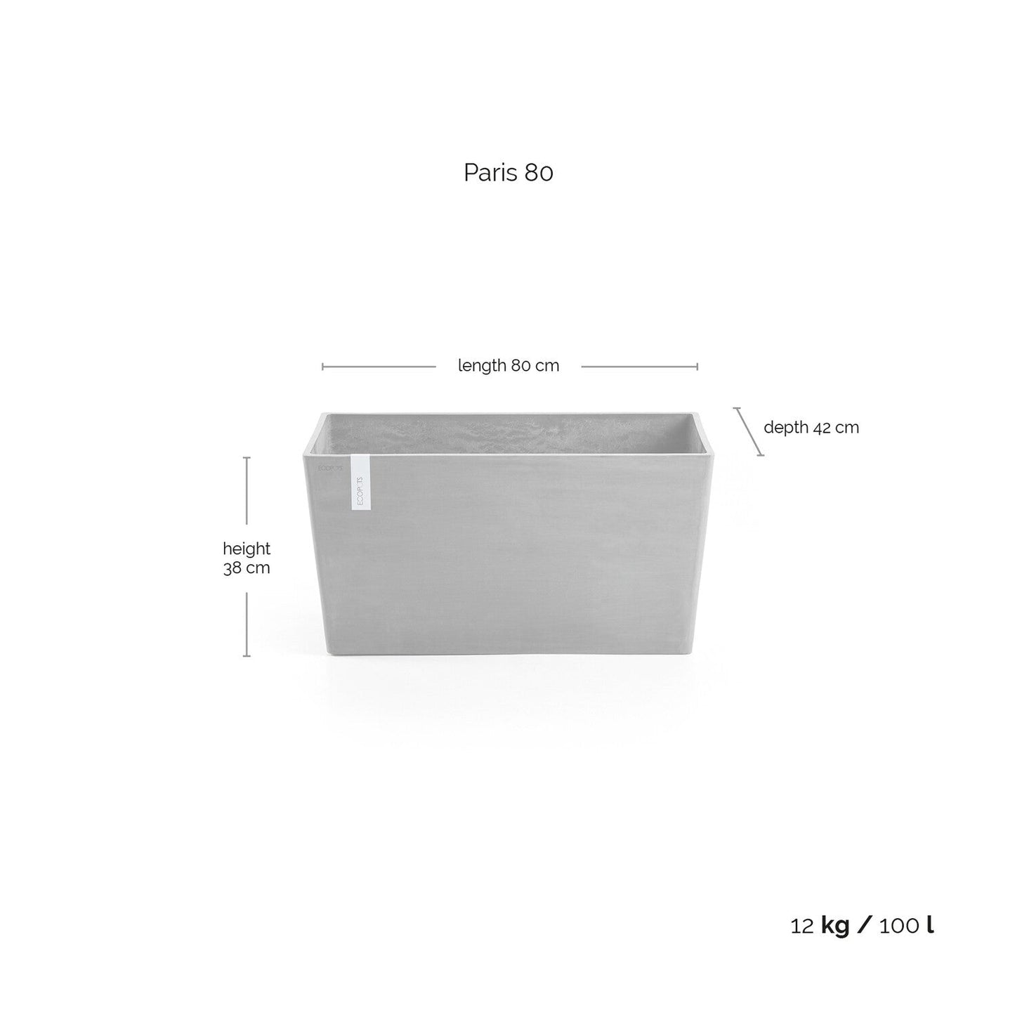 Kukkaruukku - Ecopots - Pariisi 80cm harmaa - Ecopotskauppa - Uuden aikakauden kukkaruukku