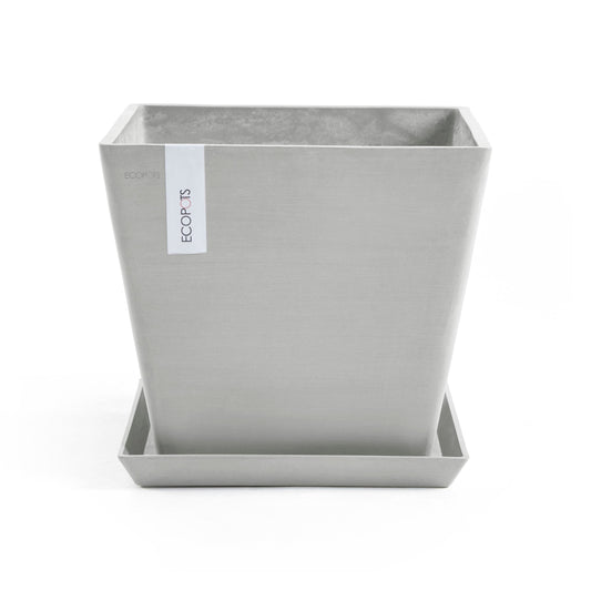 Kukkaruukku - Ecopots - Rotterdam aluslautanen 40cm valkoharmaa - Ecopotskauppa - Uuden aikakauden kukkaruukku