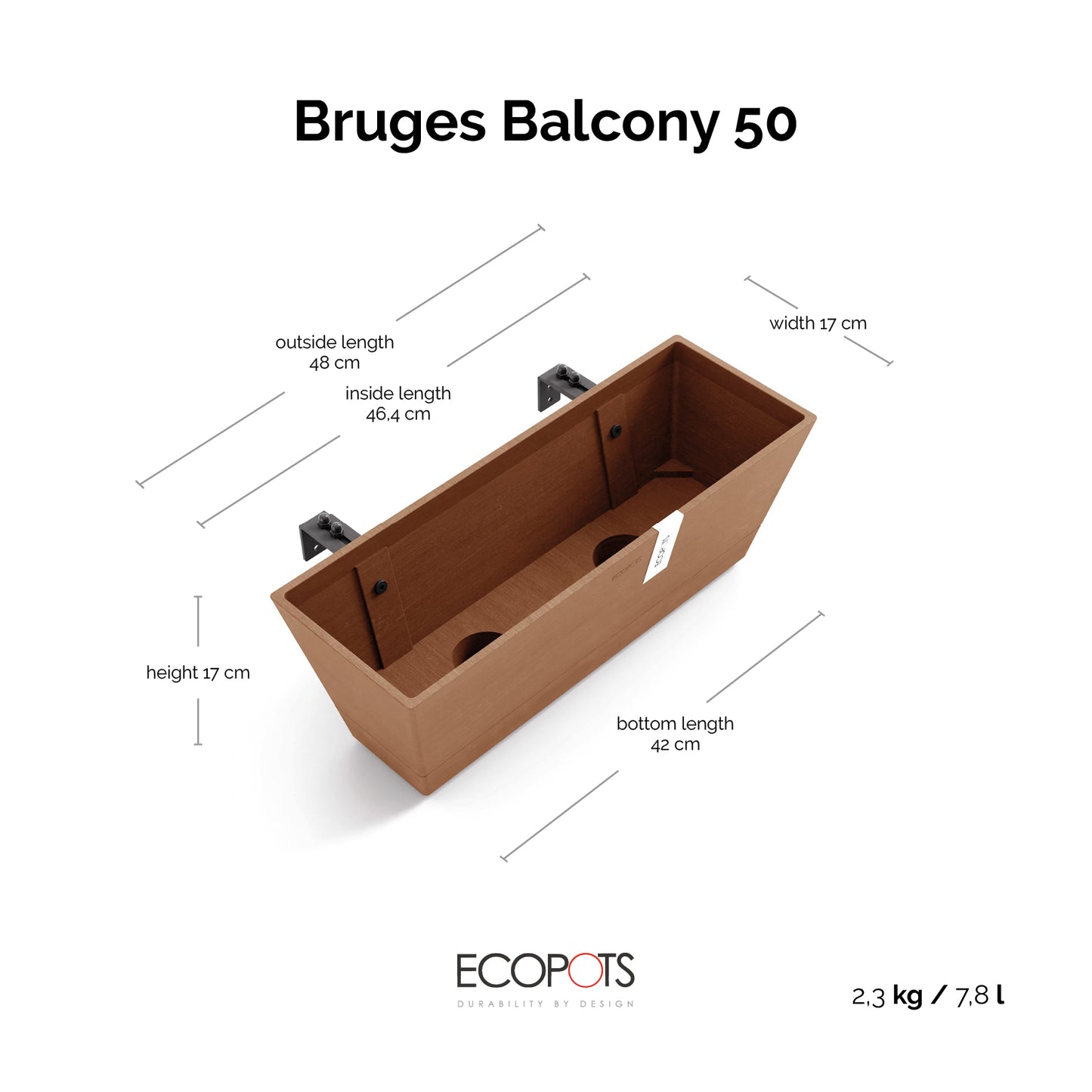 Kukkaruukku Bruge ripustettava 50cm terracotta