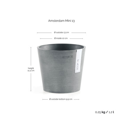 Kukkaruukku Amsterdam 13cm siniharmaa – mittapiirros