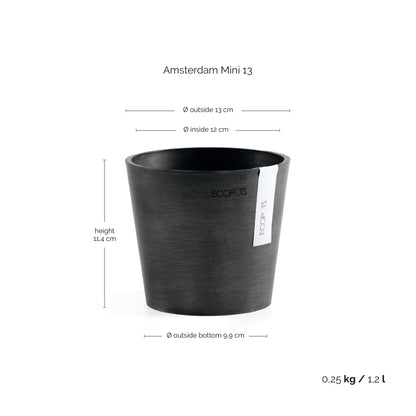 Kukkaruukku Amsterdam 13cm tummanharmaa – mittapiirros