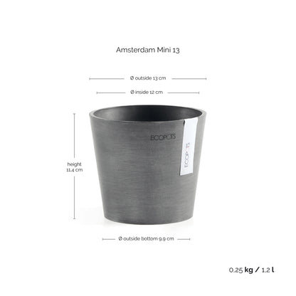 Kukkaruukku Amsterdam 13cm harmaa – mittapiirros