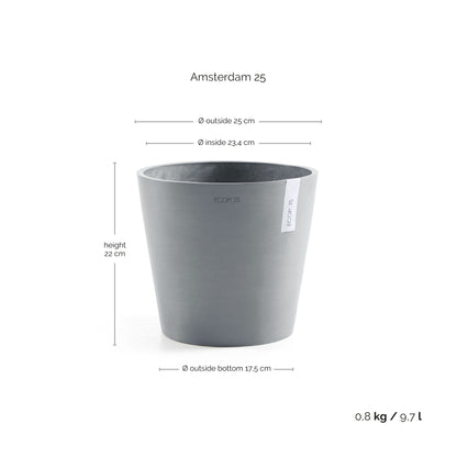 Kukkaruukku Amsterdam 25cm siniharmaa – mittapiirros