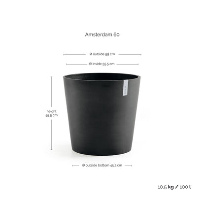 Kukkaruukku Amsterdam 60cm tummanharmaa – mittapiirros
