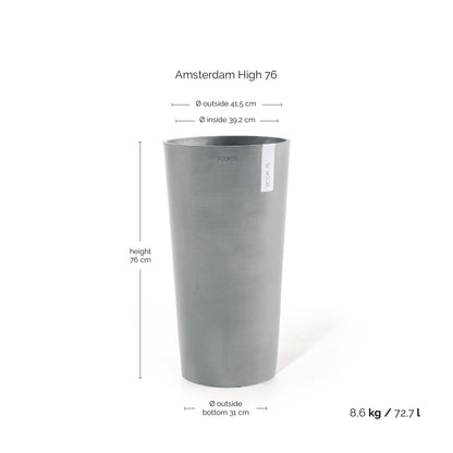 Kukkaruukku Amsterdam korkea 76cm siniharmaa – mittapiirros