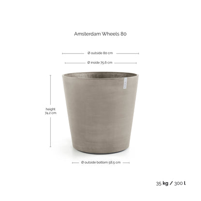 Kukkaruukku Amsterdam pyörillä 80cm taupe – mittapiirros