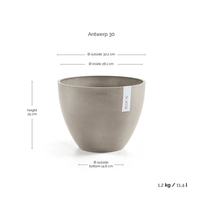 Kukkaruukku Antwerpen 30cm taupe – mittapiirros