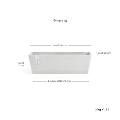 Kukkaruukku Bruge 55cm valkoinen – mittapiirros