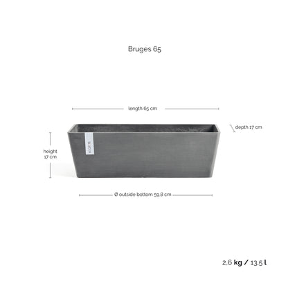 Kukkaruukku Bruge 65cm harmaa – mittapiirros