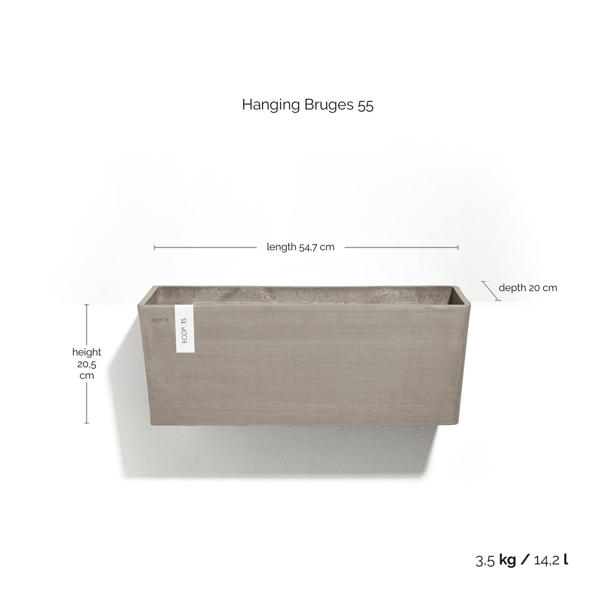 Kukkaruukku Bruge ripustettava 55cm taupe – mittapiirros