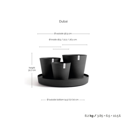 Kukkaruukku Dubai 56cm tummanharmaa – mittapiirros