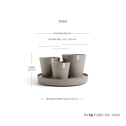 Kukkaruukku Dubai 56cm taupe – mittapiirros