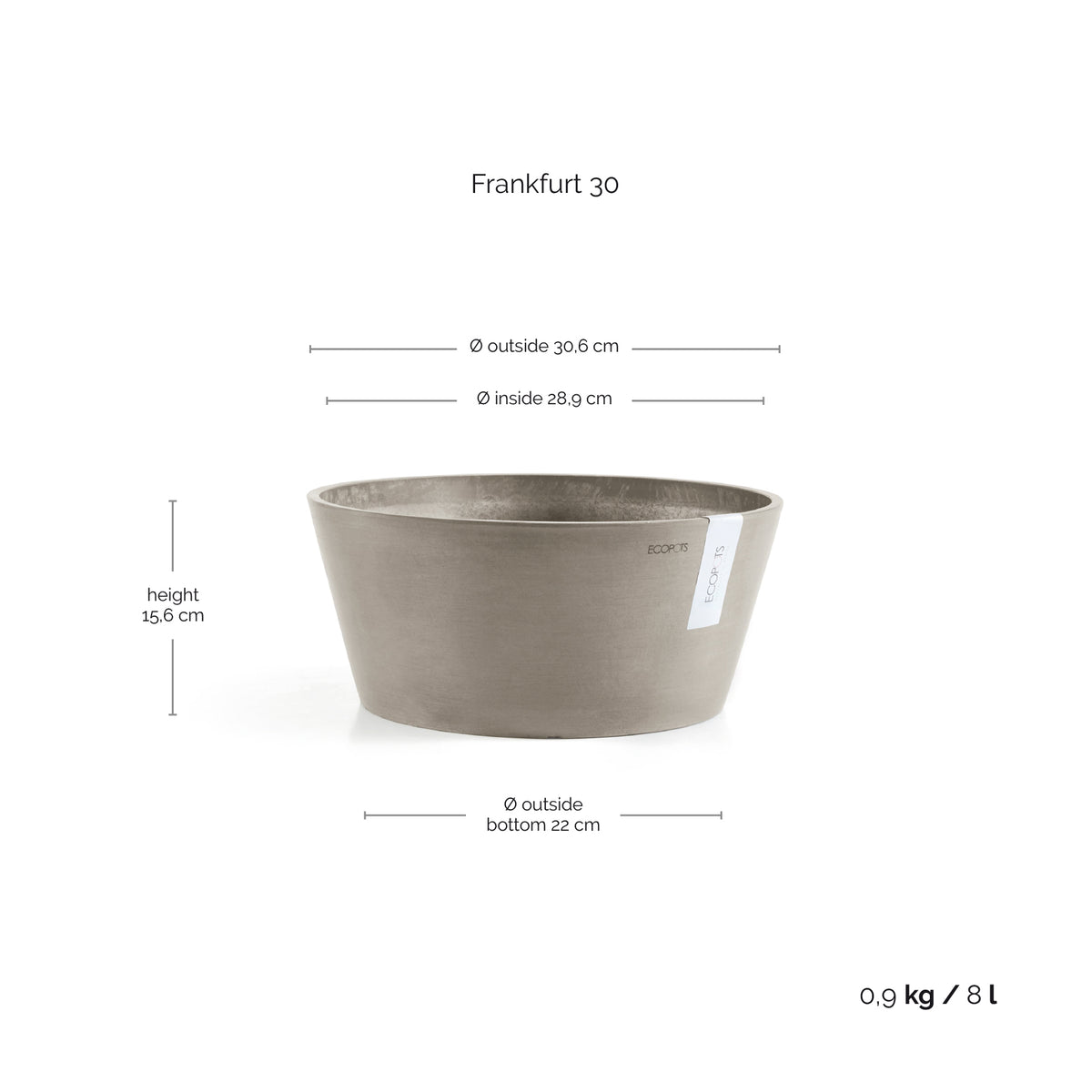 Kukkaruukku Frankfurt 30cm taupe – mittapiirros