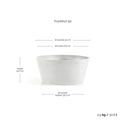 Kukkaruukku Frankfurt 50cm valkoinen – mittapiirros