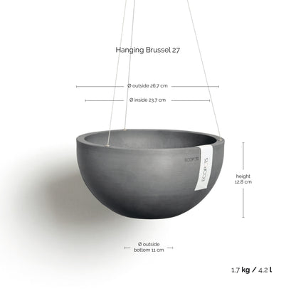 Kukkaruukku Brysseli ripustettava 27cm harmaa – mittapiirros