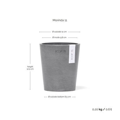Kukkaruukku Morinda 11cm harmaa – mittapiirros