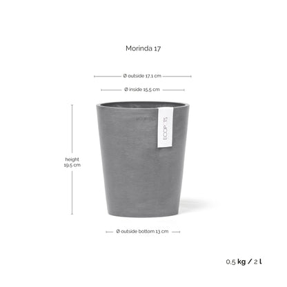 Kukkaruukku Morinda 17cm harmaa – mittapiirros
