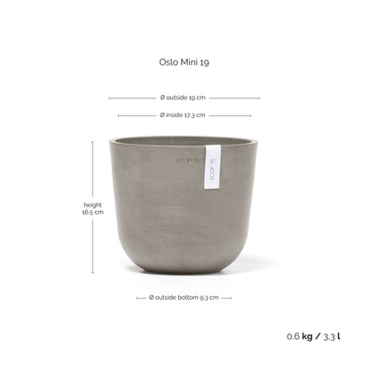 Kukkaruukku Oslo 19cm taupe – mittapiirros