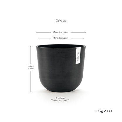 Kukkaruukku Oslo 25cm tummanharmaa – mittapiirros