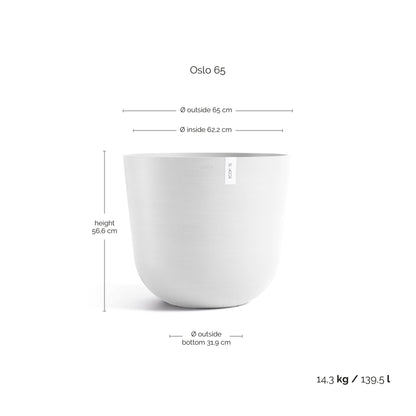 Kukkaruukku Oslo 65cm valkoinen – mittapiirros