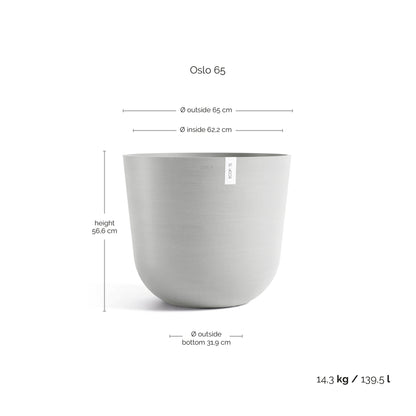 Kukkaruukku Oslo 65cm valkoharmaa – mittapiirros