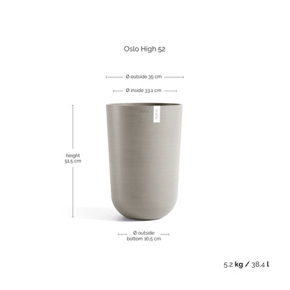 Kukkaruukku Oslo korkea 52cm taupe – mittapiirros