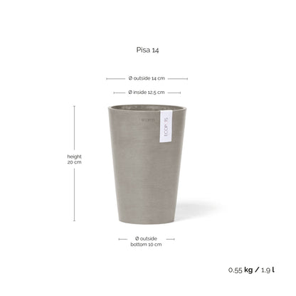 Kukkaruukku Pisa 14cm taupe – mittapiirros