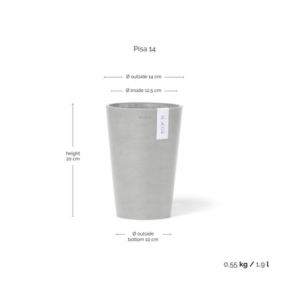 Kukkaruukku Pisa 14cm valkoharmaa – mittapiirros