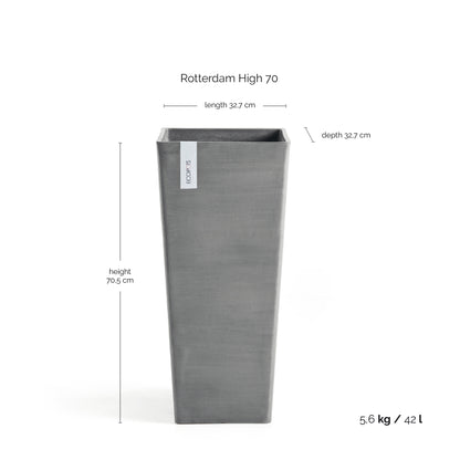 Kukkaruukku Rotterdam korkea 70cm harmaa – mittapiirros