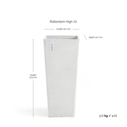 Kukkaruukku Rotterdam korkea 70cm valkoinen – mittapiirros