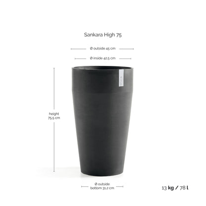 Kukkaruukku Sankara korkea 75cm tummanharmaa – mittapiirros