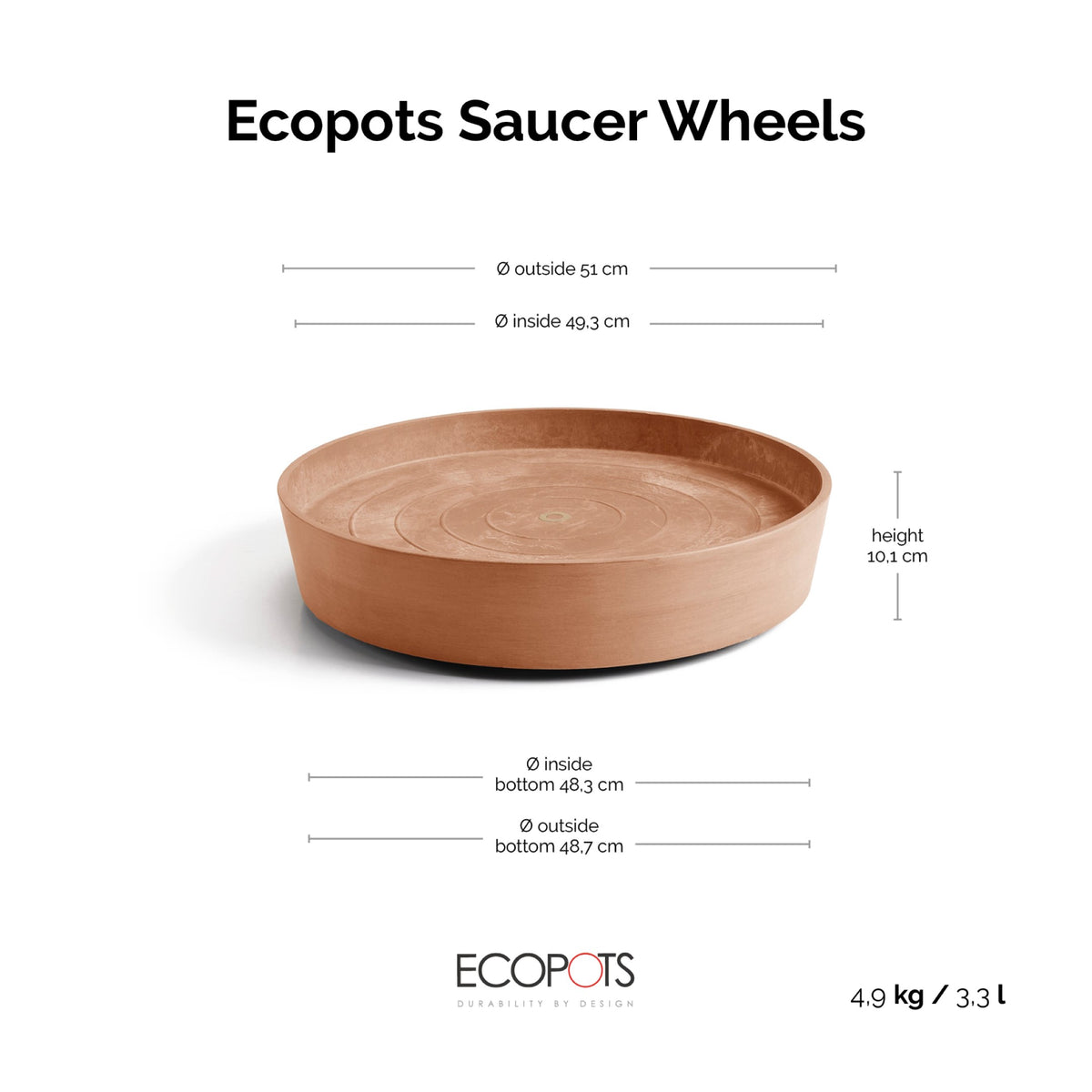 Aluslautanen Amsterdam pyörillä 60cm terracotta – mittapiirros
