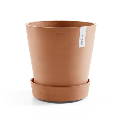Kukkaruukku - Ecopots - Aluslautanen Amsterdam pyörillä 30cm terracotta - Ecopots - Uuden aikakauden kukkaruukku kierrätysmateriaalista