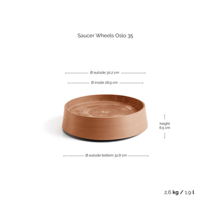 Kukkaruukku - Ecopots - Aluslautanen Oslo pyörillä 35cm terracotta - Ecopots - Uuden aikakauden kukkaruukku kierrätysmateriaalista