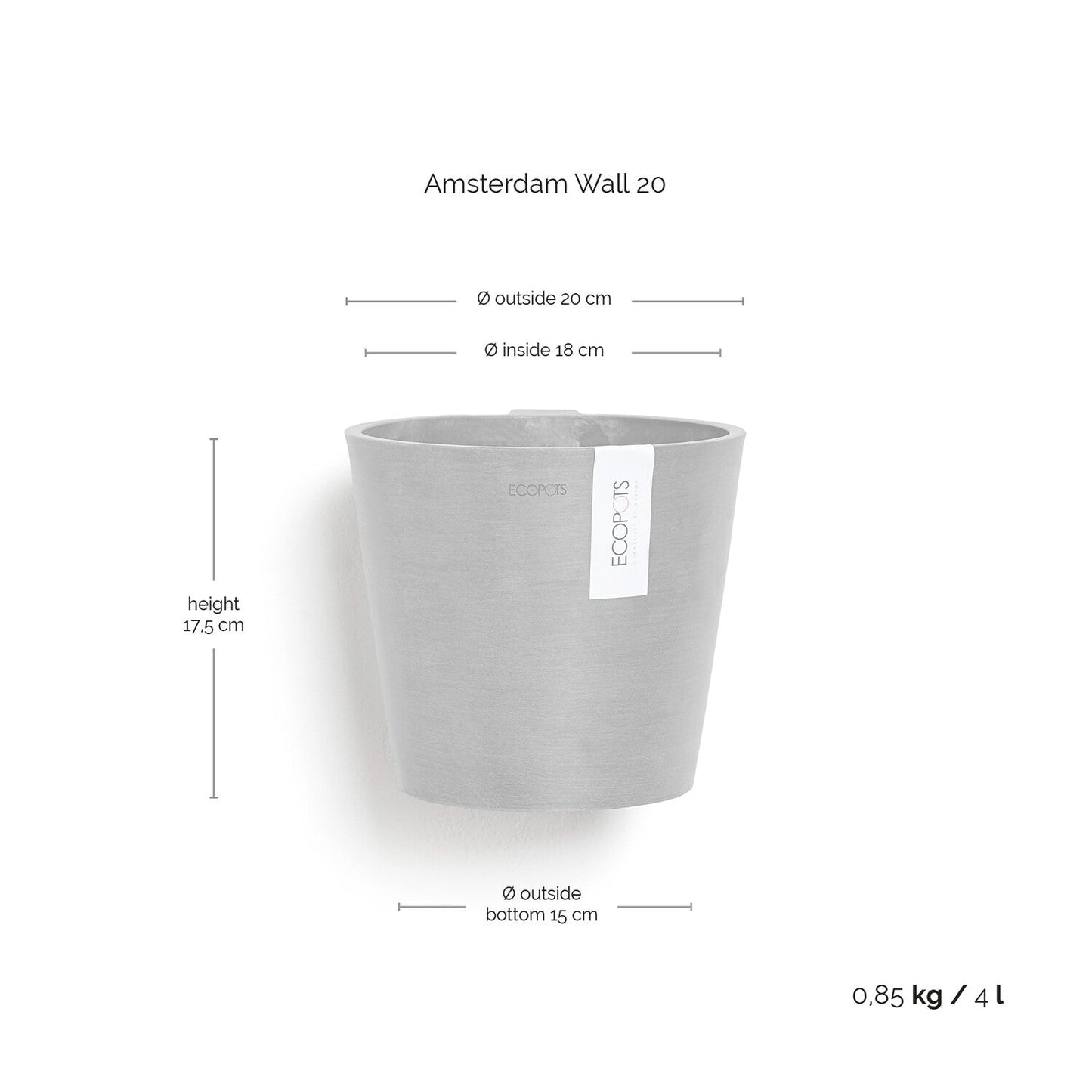 Kukkaruukku - Ecopots - Amsterdam 20cm seinäruukku tummanharmaa - Ecopotskauppa - Uuden aikakauden kukkaruukku