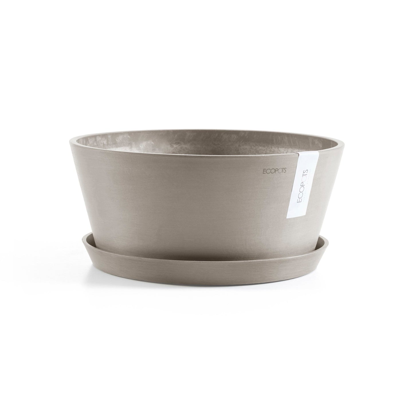 Kukkaruukku - Ecopots - Amsterdam aluslautanen 30cm taupe - Ecopotskauppa - Uuden aikakauden kukkaruukku