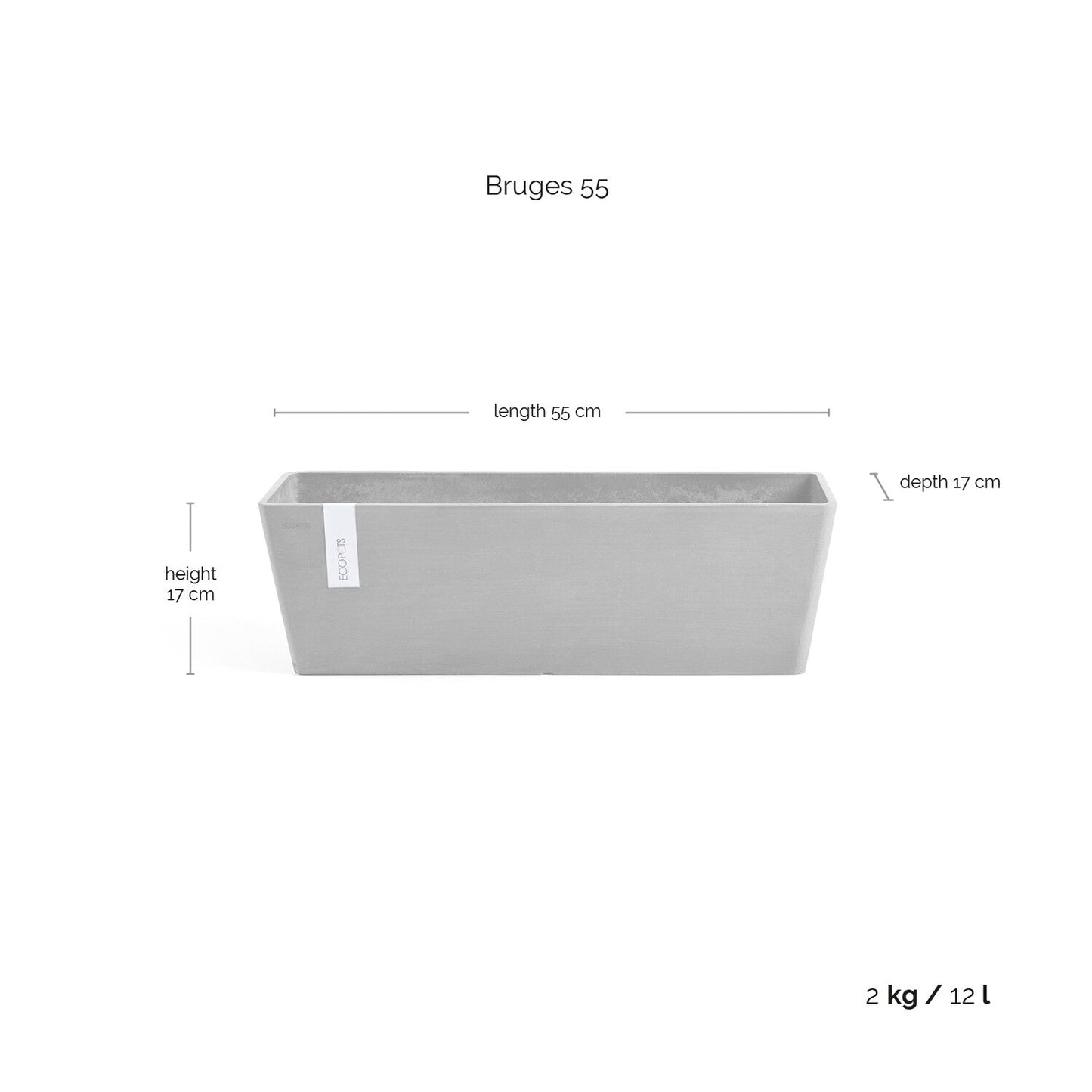 Kukkaruukku - Ecopots - Bruge 55cm harmaa - Ecopotskauppa - Uuden aikakauden kukkaruukku